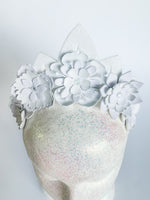 White Sparkle Flower Crown Tiara Headband – Glitter Statement Headpiece | Festival, Bridal & Luxe Occasion Accessory