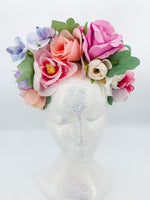 Pastel Romance Silk Flower Crown – Floral Statement Headpiece | Festival, Bridal & Luxe Occasion Accessory
