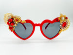 Adult Red Heart Sunglasses – Ruby Opulence Embellished Statement Shades | Bridal, Festival & Luxe Glam