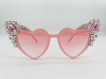 Adult Pink Heart Sunglasses – Pink & Silver Sparkle Embellished Statement Shades | Bridal, Festival & Glam
