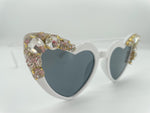 Adult White Heart Sunglasses – Sparkling Diamanté & Gold Embellished Statement Shades | Bridal, Festival & Luxe Glam