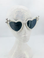 Adult White Heart Sunglasses – Pearl Cabochon Embellished Statement Shades | Bridal, Festival & Luxe Glam