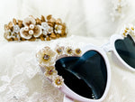Adult White Heart Sunglasses – Pearly Flower Embellished Bridal Statement Shades | Wedding, Hen’s, Festival Glam