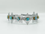 Silver Art Deco Glow Headband – Blue Princess Cut Crystal Statement Hair Accessory | Bridal, Fantasy & Luxe Occasion Glam