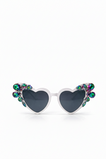 Adult White Heart Sunglasses – Enchanting Diamanté “Maleficent” Statement Shades | Bridal, Festival & Fantasy Glam
