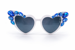 Adult White Heart Sunglasses – Azure Blue Diamanté Embellished Statement Shades | Bridal, Festival & Luxe Glam