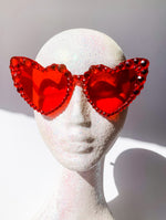 Adult Red Heart Sunglasses – Red Diamanté Embellished Statement Shades | Bridal, Festival & Luxe Glam