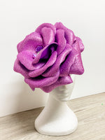 Giant Mauve Sparkle Foam Flower Fascinator – Bold Statement Headpiece | Weddings, Races & Luxe Occasion Glam