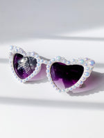 Adult White Heart Sunglasses – White Crystal Diamanté Embellished Statement Shades | Bridal, Festival & Luxe Glam