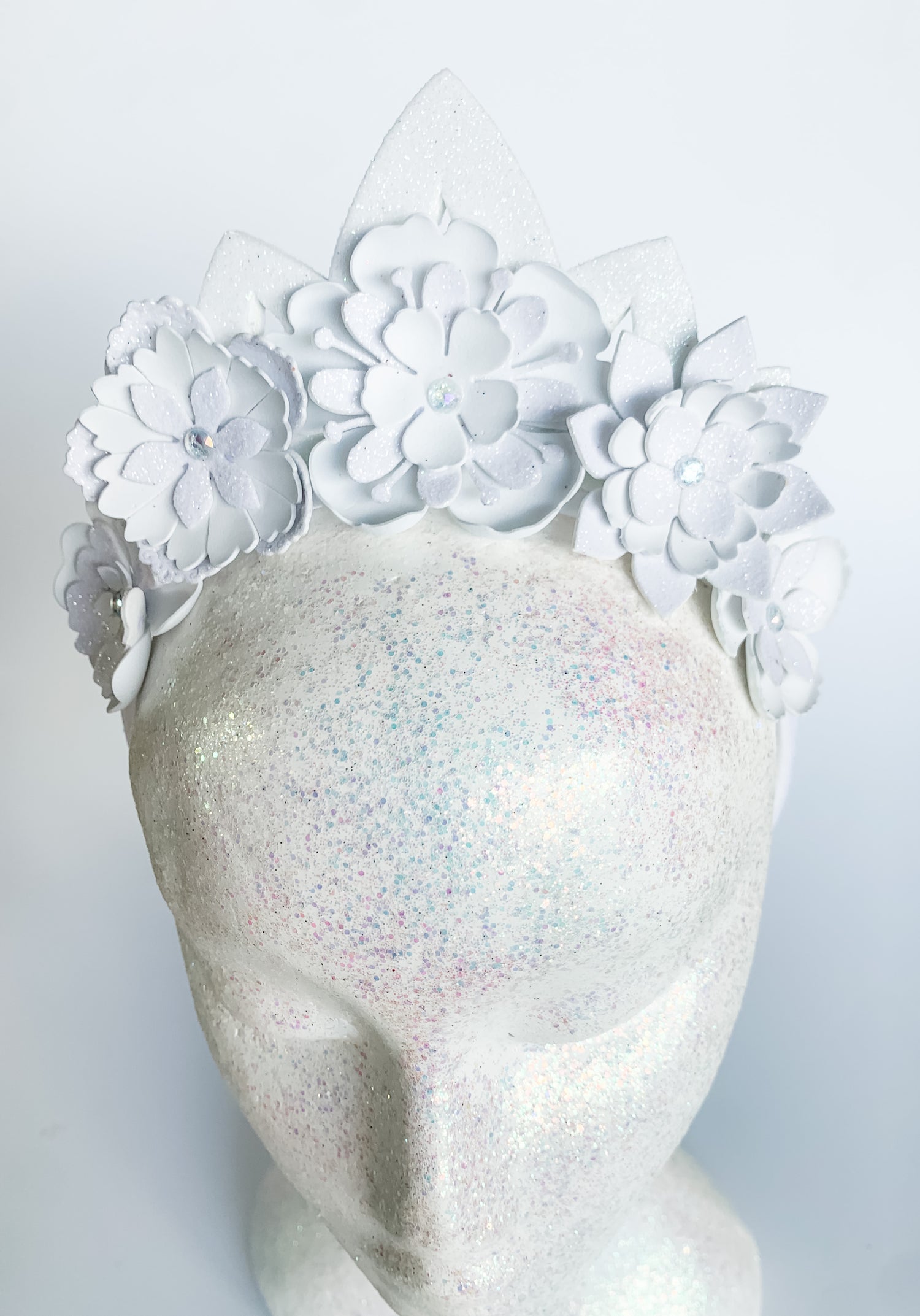 White Sparkle Flower Crown Tiara Headband – Glitter Statement Headpiece | Festival, Bridal & Luxe Occasion Accessory