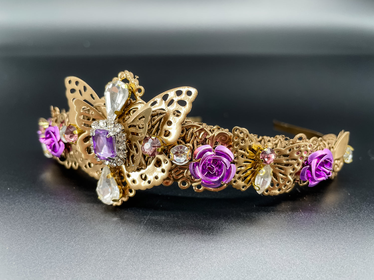Petit Lavender Butterfly Tiara – Rhinestone Statement Crown | Bridal, Fantasy Goddess & Luxe Occasion Headpiece