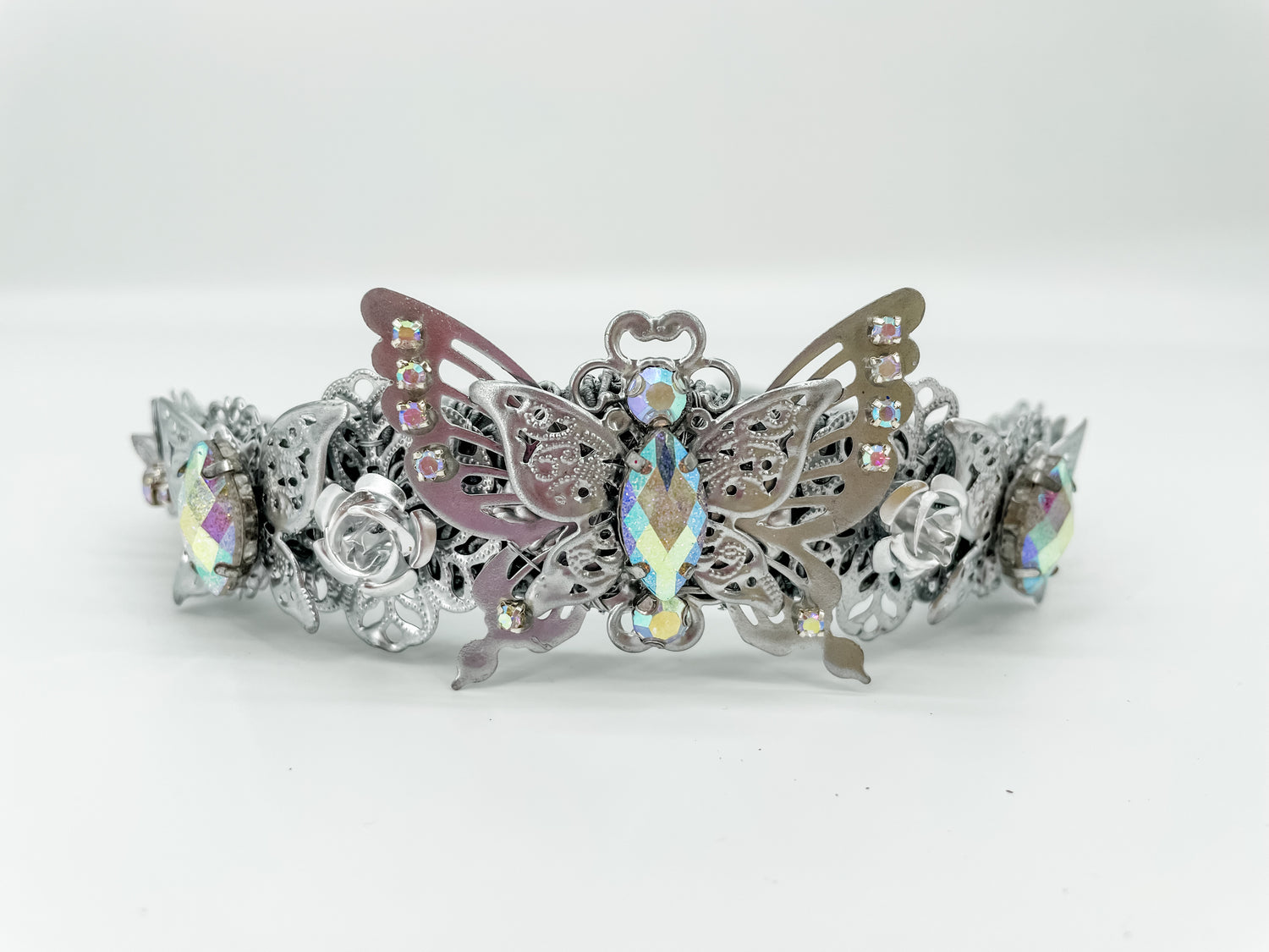 Petit Silver Butterfly Tiara – Crystal Statement Crown | Bridal, Fantasy Goddess & Luxe Occasion Headpiece