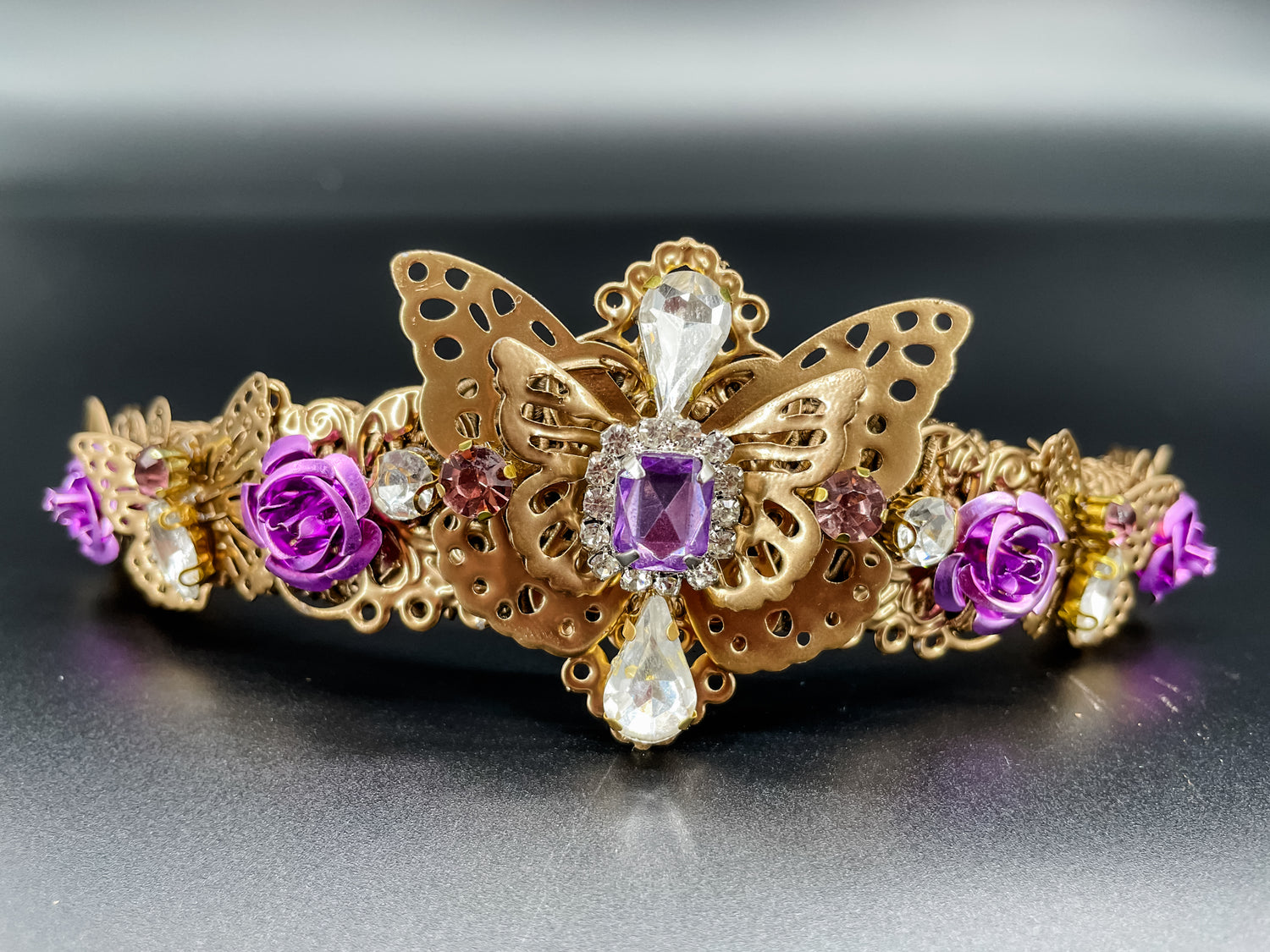Petit Lavender Butterfly Tiara – Rhinestone Statement Crown | Bridal, Fantasy Goddess & Luxe Occasion Headpiece