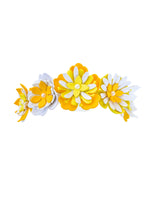 Decorative yellow and white floral hair clip on a white background
