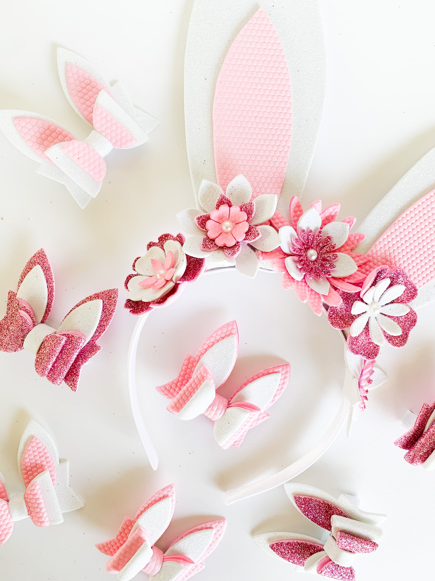 Easter bunny flower crown - Pink & White sparkle