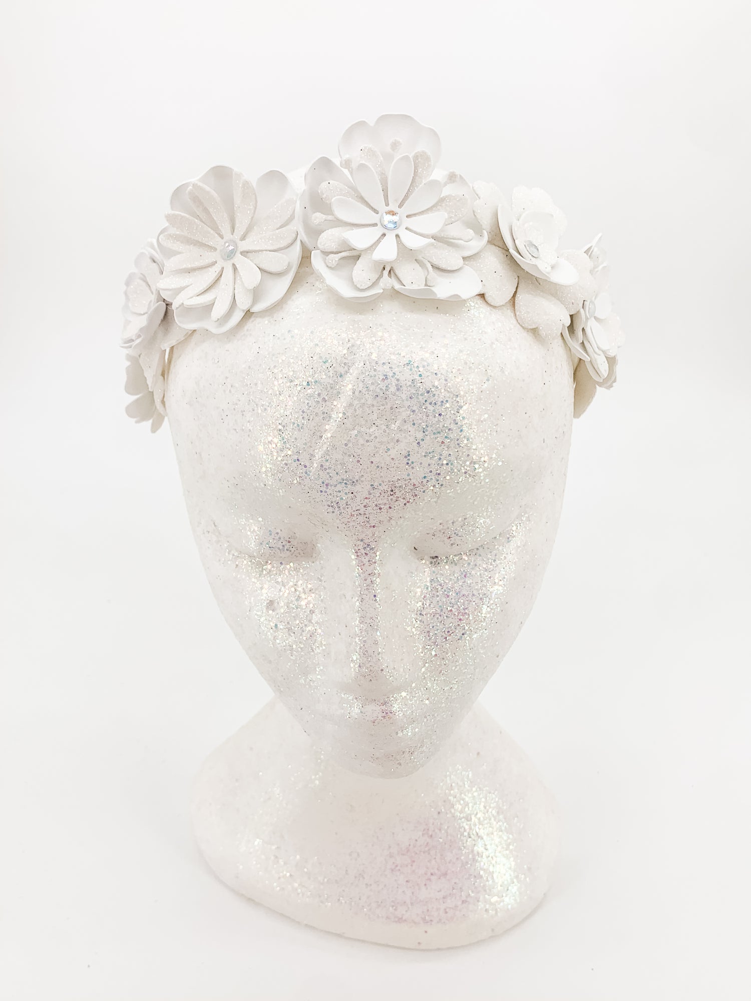 White Sparkle Flower Crown Headband – Glitter Statement Headpiece | Festival, Bridal & Luxe Occasion Accessory