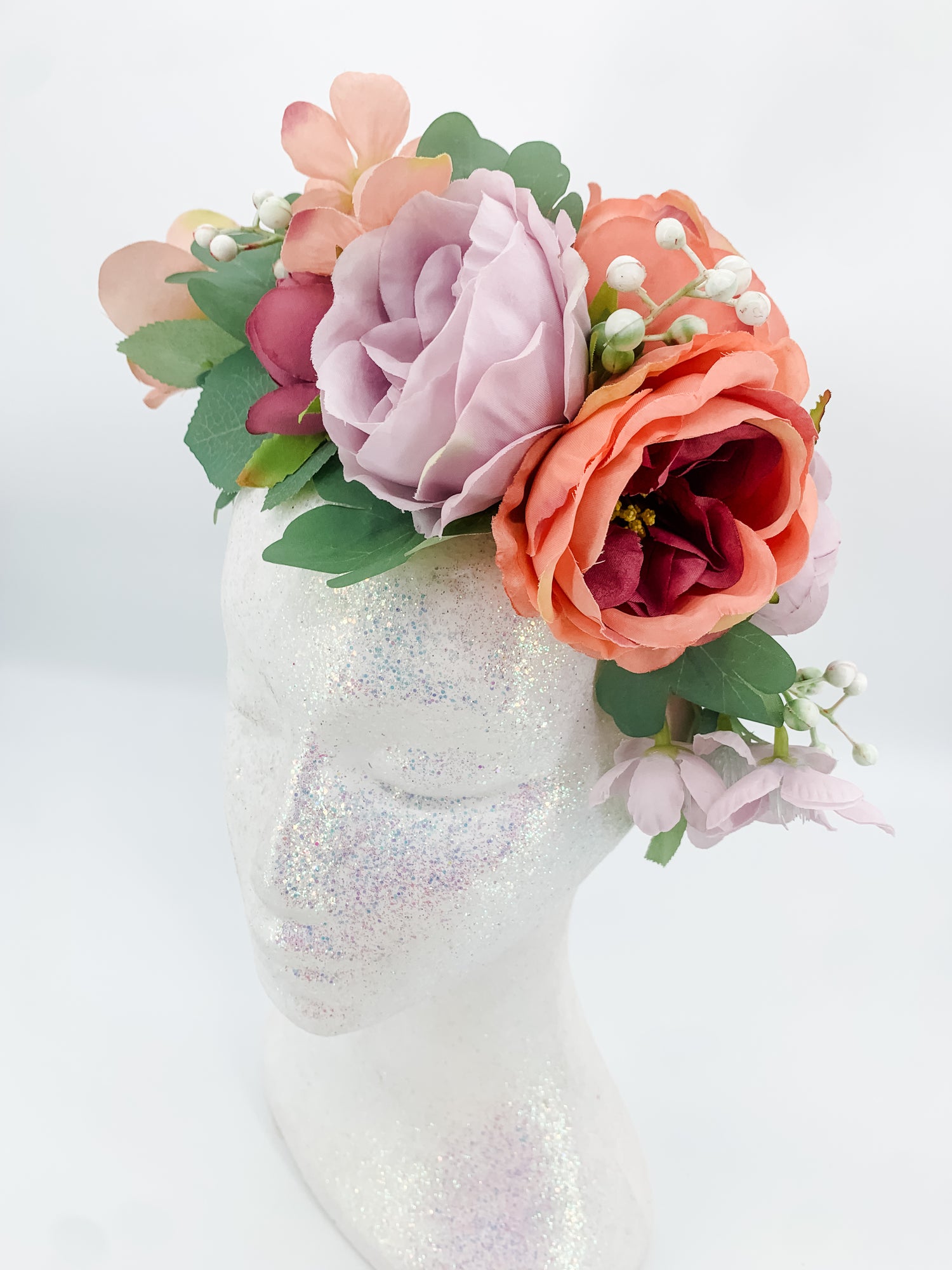 Peach Fantasy Silk Flower Crown – Floral Statement Headpiece | Festival, Bridal & Luxe Occasion Accessory