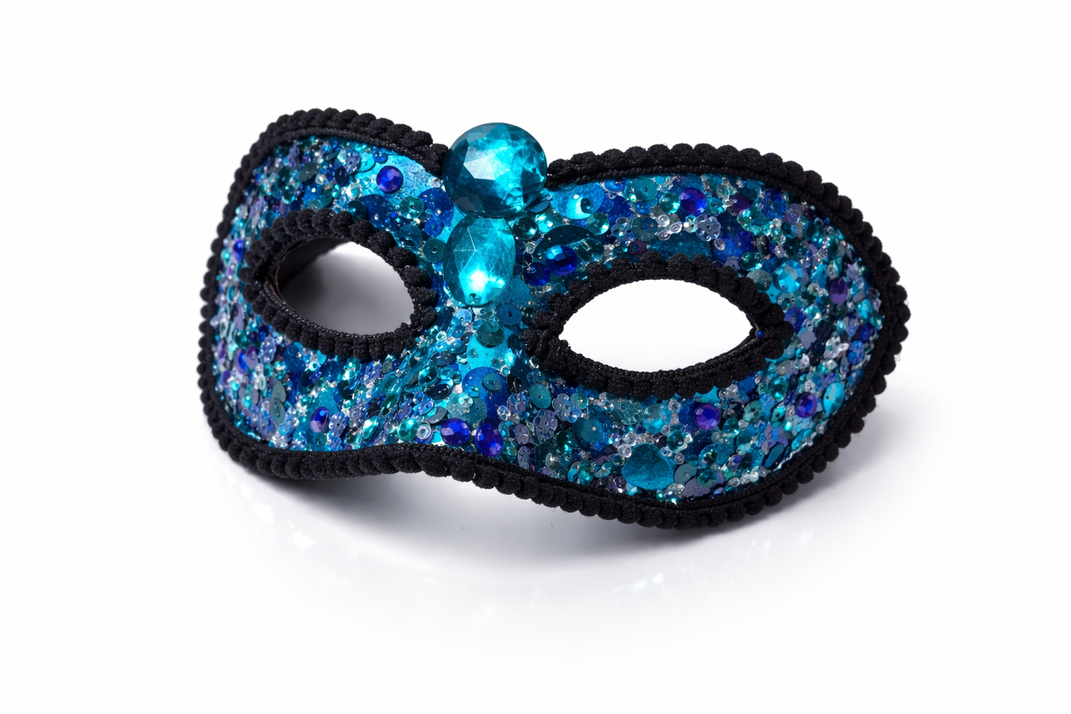 Teal & Blue Sequin Masquerade Mask – Handmade Venetian Style Mask, Crystal Embellished Fantasy Ball Mask
