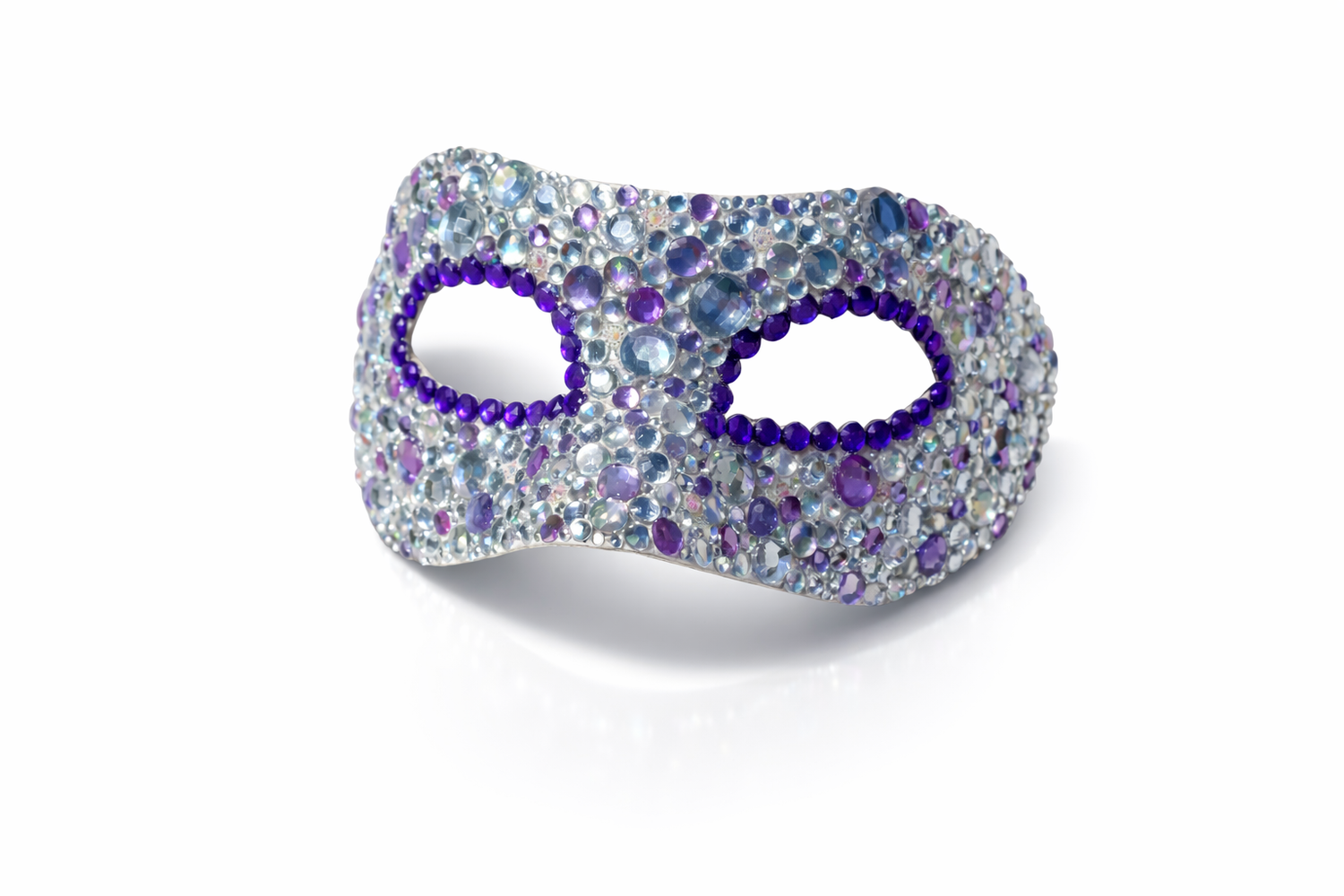 Crystal & Amethyst Masquerade Mask – Handmade Rhinestone Venetian Mask, Luxury Silver Fantasy Ball Mask