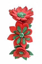 Red and green floral headbands on a white background